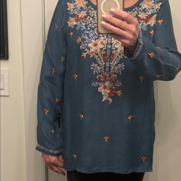 Sundance Teal Floral Embroidered Tunic - Picture 7 of 8